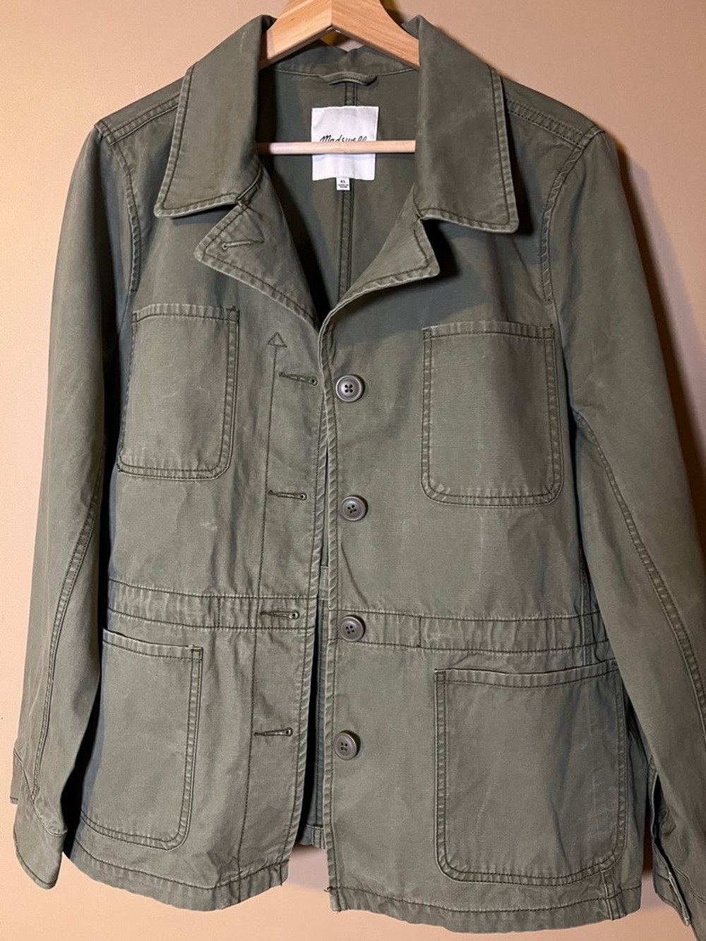 Madewell Distressed Olive Green Utility Field Jacket Blazer Womens size XL - Picture 5 of 16